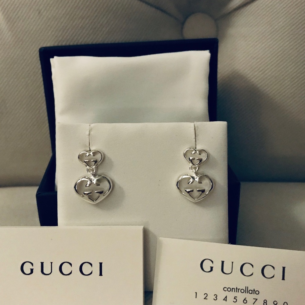 Gucci Sterling Sliver G Heart Logo Earrings💋HP😍 - Picture 3 of 8